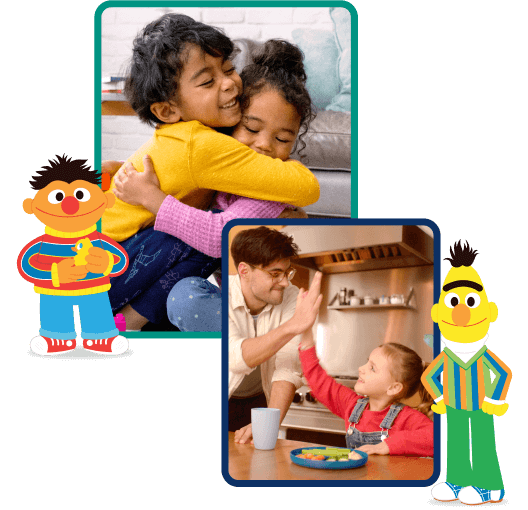 Sesame characters and children learning